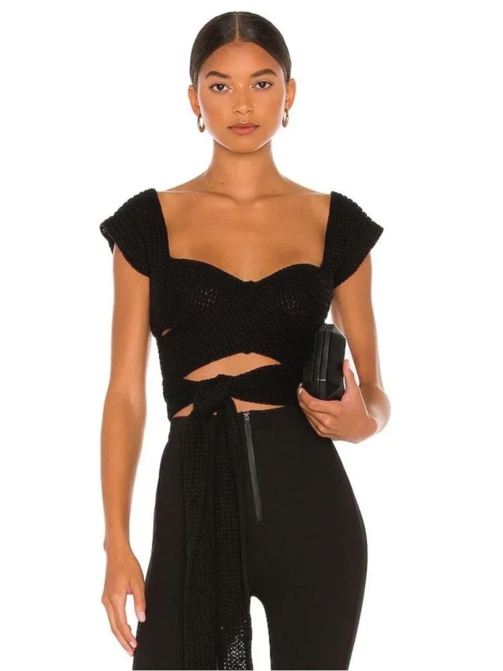 Atoir Black Tulip Knit Wrap Top